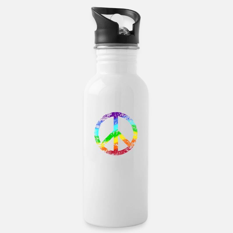 Peace-Zeichen Regenbogen Frieden weltoffen Reggae - Trinkflasche mit integriertem Trinkhalm - Weiß
