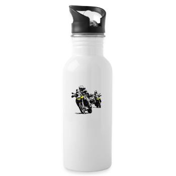 zwei Motorräder Schräglage - Trinkflasche mit integriertem Trinkhalm - Weiß - Rechts