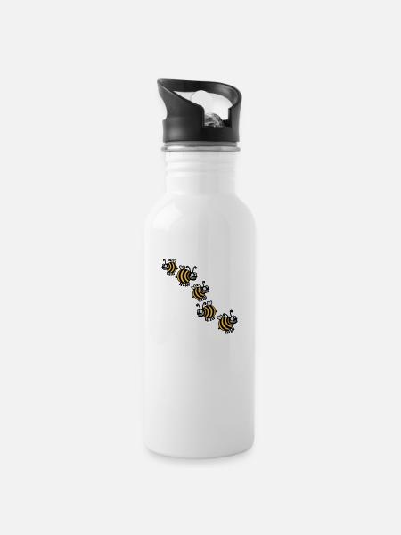Thick crazy bees - Water bottle with straw - white