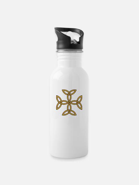 croix celtique nœud infini nœud sans fin tattoo - Gourde avec paille intégrée - blanc