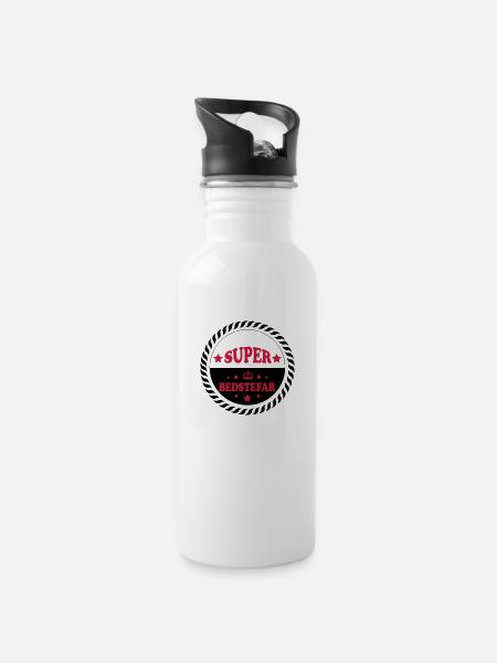 Super bedstefar 111 - Water bottle with straw - white