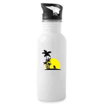 Paradies, Palmen, Sonnenuntergang - Trinkflasche mit integriertem Trinkhalm - Weiß - Rechts