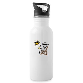 Lustiges Schaf! (ohne Text) - Trinkflasche mit integriertem Trinkhalm - Weiß - Rechts