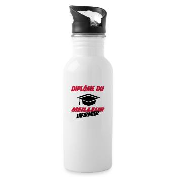 Diplôme du meilleur infirmier - Trinkflasche mit integriertem Trinkhalm - Weiß - Rechts