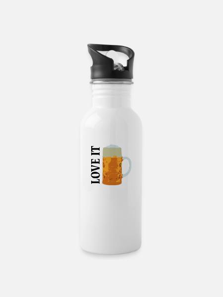 Beer - Love it - Trinkflasche mit integriertem Trinkhalm - Weiß