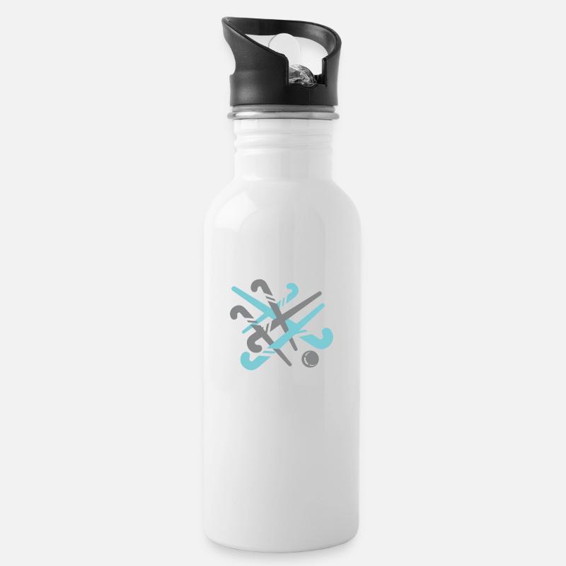 Hockeyschlaeger - Trinkflasche mit integriertem Trinkhalm - Weiß