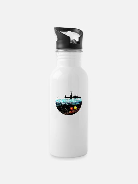 Konstanz Bodensee Imperia rund Kreis - Trinkflasche mit integriertem Trinkhalm - Weiß