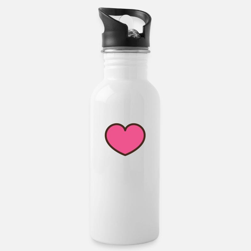 Heart Herz - Trinkflasche mit integriertem Trinkhalm - Weiß