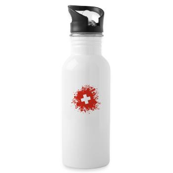 swiss flag design - Trinkflasche mit integriertem Trinkhalm - Weiß - Rechts