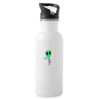 Alien with biceps - Water bottle with straw - white - Right