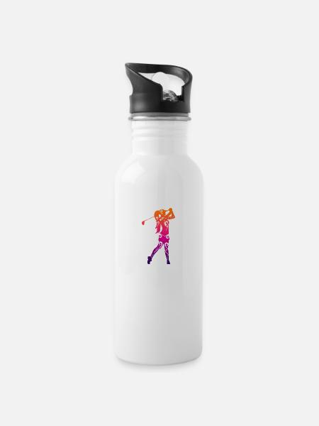 Maori golf girl golf lover gift idea - Water bottle with straw - white