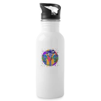 flowers - Water bottle with straw - white - Right