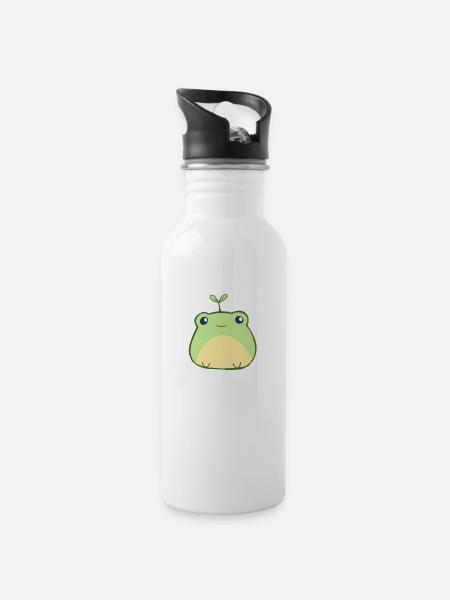 Cute Frog - Water bottle with straw - white