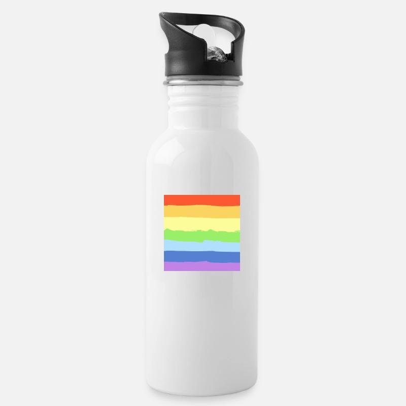 Regenbogen Pride - Trinkflasche mit integriertem Trinkhalm - Weiß