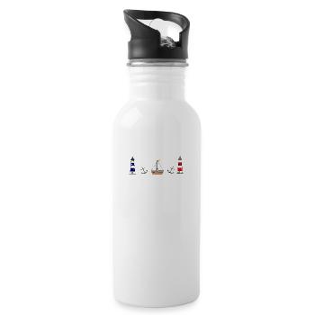 Maritim Leuchtturm Segelboot Anker - Trinkflasche mit integriertem Trinkhalm - Weiß - Rechts