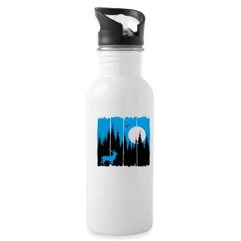 Deer in front of the moon / sun forest dwellers forest roebuck - Water bottle with straw - white - Right