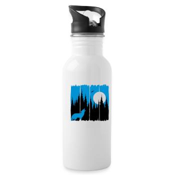 Wolf in front of the moon / sun forest dweller forest animal gift - Water bottle with straw - white - Right