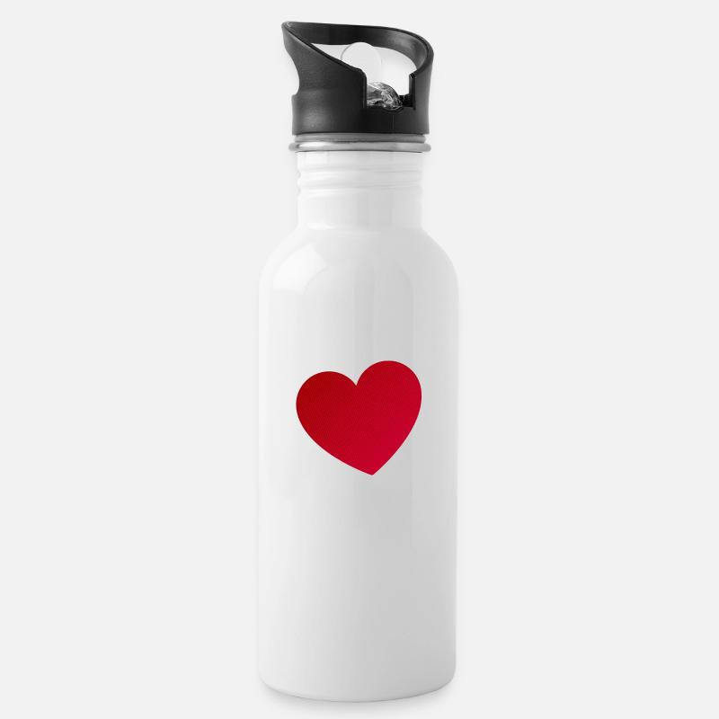 Rotes Herz - Trinkflasche mit integriertem Trinkhalm - Weiß