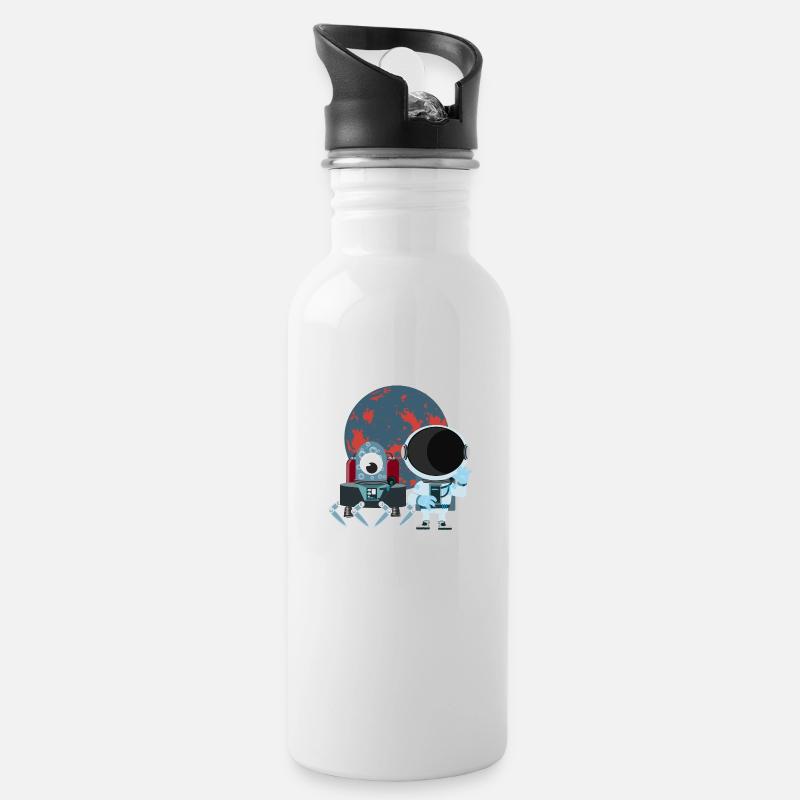 Raumfahrt mit Astronaut - Trinkflasche mit integriertem Trinkhalm - Weiß
