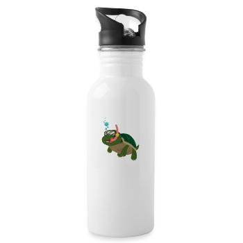 Schildkröte Schnorcheln Schwimmen Geschenkidee - Trinkflasche mit integriertem Trinkhalm - Weiß - Rechts