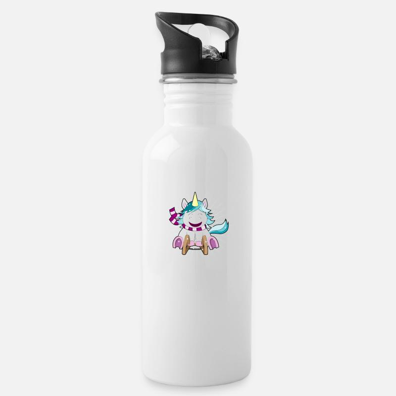 Einhorn auf Schlitten Weihnachten - Trinkflasche mit integriertem Trinkhalm - Weiß