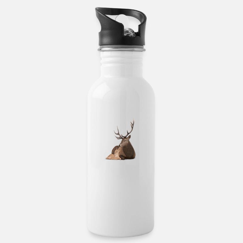Papa Cerf et son faon - Gourde avec paille intégrée - blanc