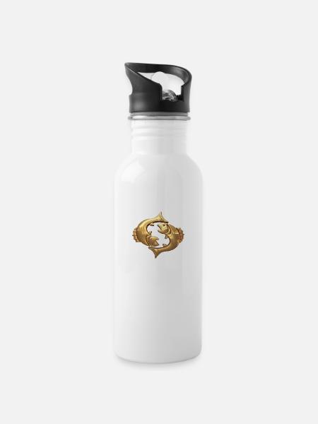 Fische Tierkreis - Trinkflasche mit integriertem Trinkhalm - Weiß