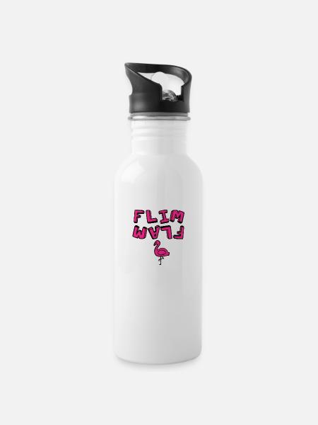 Flim Flam Flamingo - Water bottle with straw - white