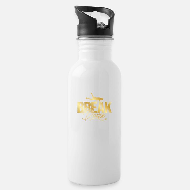 Breakdance Breakdancing Gold - Trinkflasche mit integriertem Trinkhalm - Weiß