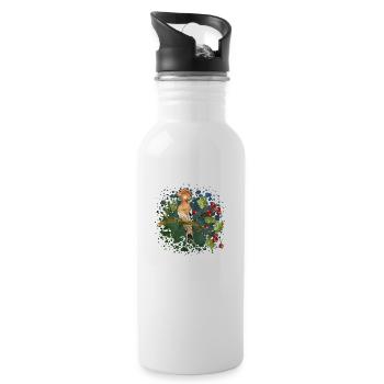 Bunter Vogel - Trinkflasche mit integriertem Trinkhalm - Weiß - Rechts