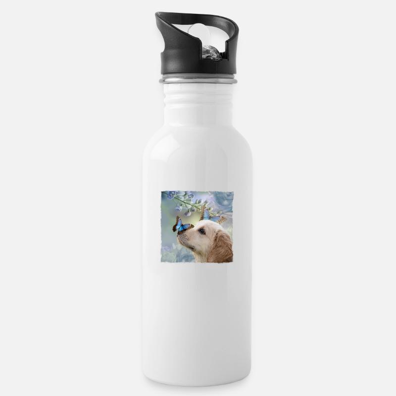 Chiot papillon chiot papillon mignon chien - Gourde avec paille intégrée - blanc