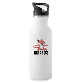 cooles like a boss Yoga Katze Fun Surfer Geschenk - Trinkflasche mit integriertem Trinkhalm - Weiß - Rechts