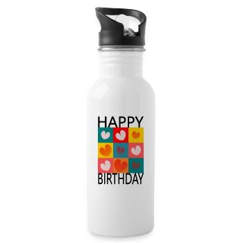 Birthday. HAPPY BIRTHDAY. Happy birthday. - Water bottle with straw - white - Right