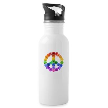 Blumen Peace Flowerpower - Trinkflasche mit integriertem Trinkhalm - Weiß - Rechts