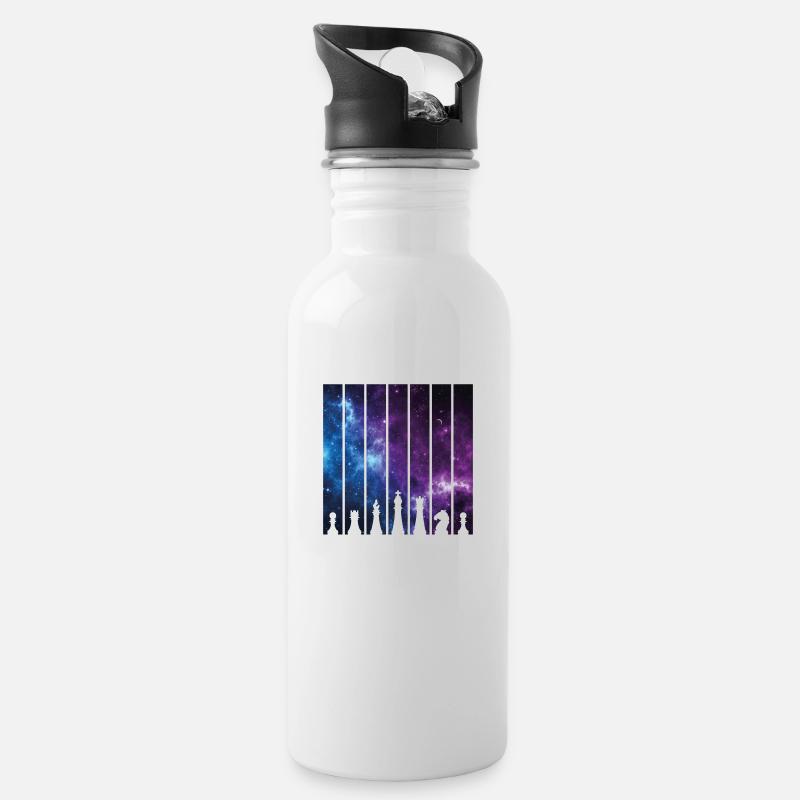 SCHACH - Trinkflasche mit integriertem Trinkhalm - Weiß