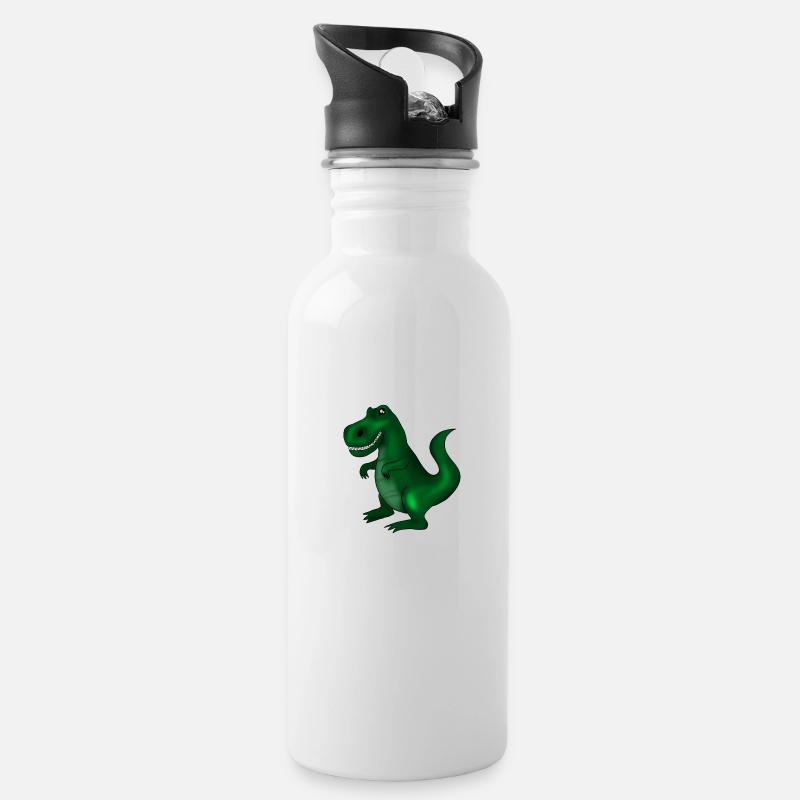 Dinosaurier - Trinkflasche mit integriertem Trinkhalm - Weiß