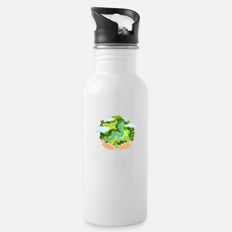 Save the planet Earth Day - Trinkflasche mit integriertem Trinkhalm - Weiß