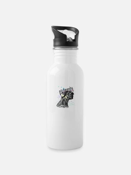 Philosophie - Trinkflasche mit integriertem Trinkhalm - Weiß