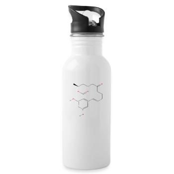 Zearalenon Molekül - Farbige Strukturformel - Trinkflasche mit integriertem Trinkhalm - Weiß - Rechts