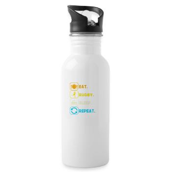eat sleep rugby repeat - Trinkflasche mit integriertem Trinkhalm - Weiß - Rechts