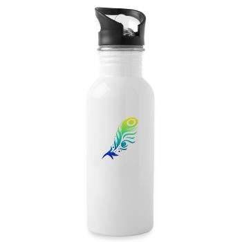 Pfauenfeder Feder Tribal Tattoo Geschenkidee - Trinkflasche mit integriertem Trinkhalm - Weiß - Rechts