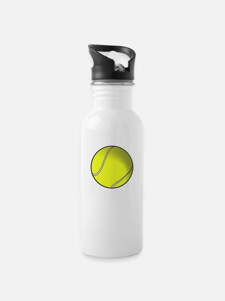 Tennisball - Trinkflasche mit integriertem Trinkhalm - Weiß