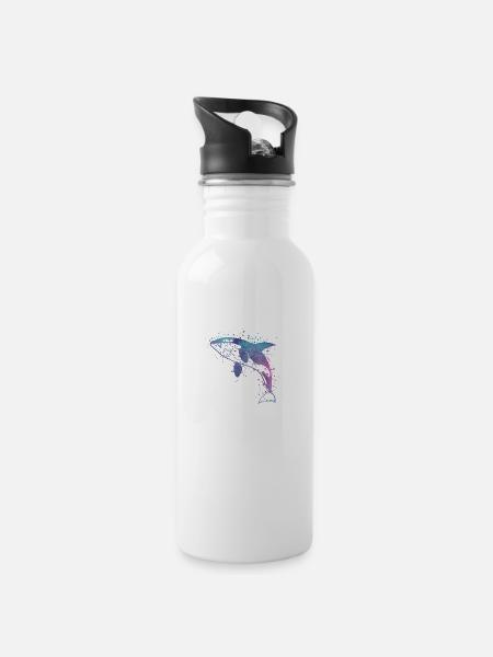 Blau und lila Farbe Splatter Killer Wal - Trinkflasche mit integriertem Trinkhalm - Weiß