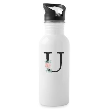 Personalisierbar Monogramm Pastell Floral U - Trinkflasche mit integriertem Trinkhalm - Weiß - Rechts