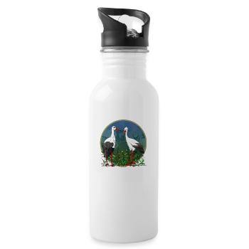 Störche - Trinkflasche mit integriertem Trinkhalm - Weiß - Rechts
