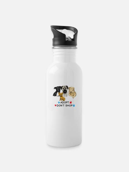 Adopt dont Shop Many dogs - Trinkflasche mit integriertem Trinkhalm - Weiß
