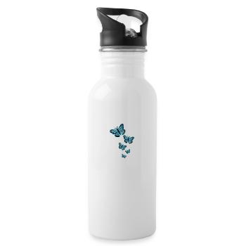 Schmetterling Blau Monarch Schmetterlinge Tattoo - Trinkflasche mit integriertem Trinkhalm - Weiß - Rechts