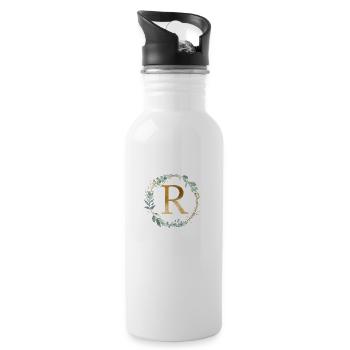Personalisierbar Monogramm R Kranz Botanik - Trinkflasche mit integriertem Trinkhalm - Weiß - Rechts