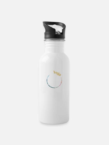 Yoga Kreis bunt - Trinkflasche mit integriertem Trinkhalm - Weiß