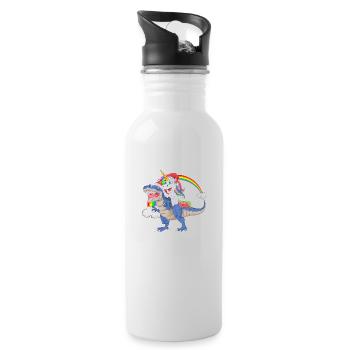 Santa unicorn riding dinosaur trex christmas - Water bottle with straw - white - Right